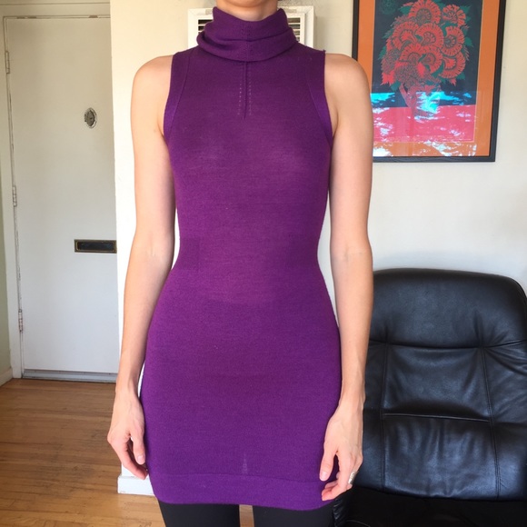 purple turtleneck sweater dress
